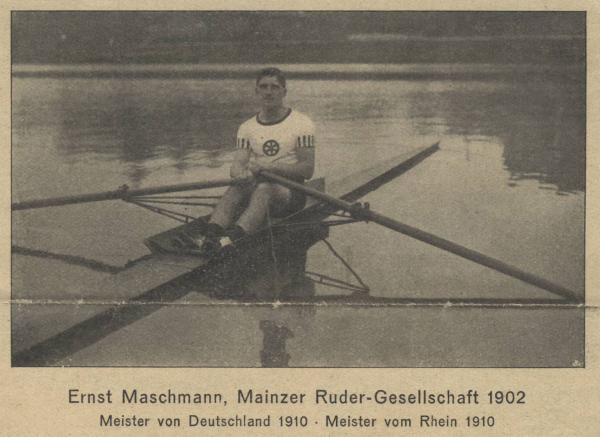 Ernst Maschmann, Deutscher Meister 1910 und Mitglied der Mainzer Ruder-Gesellschaft 1902, im Einer auf dem Rhein